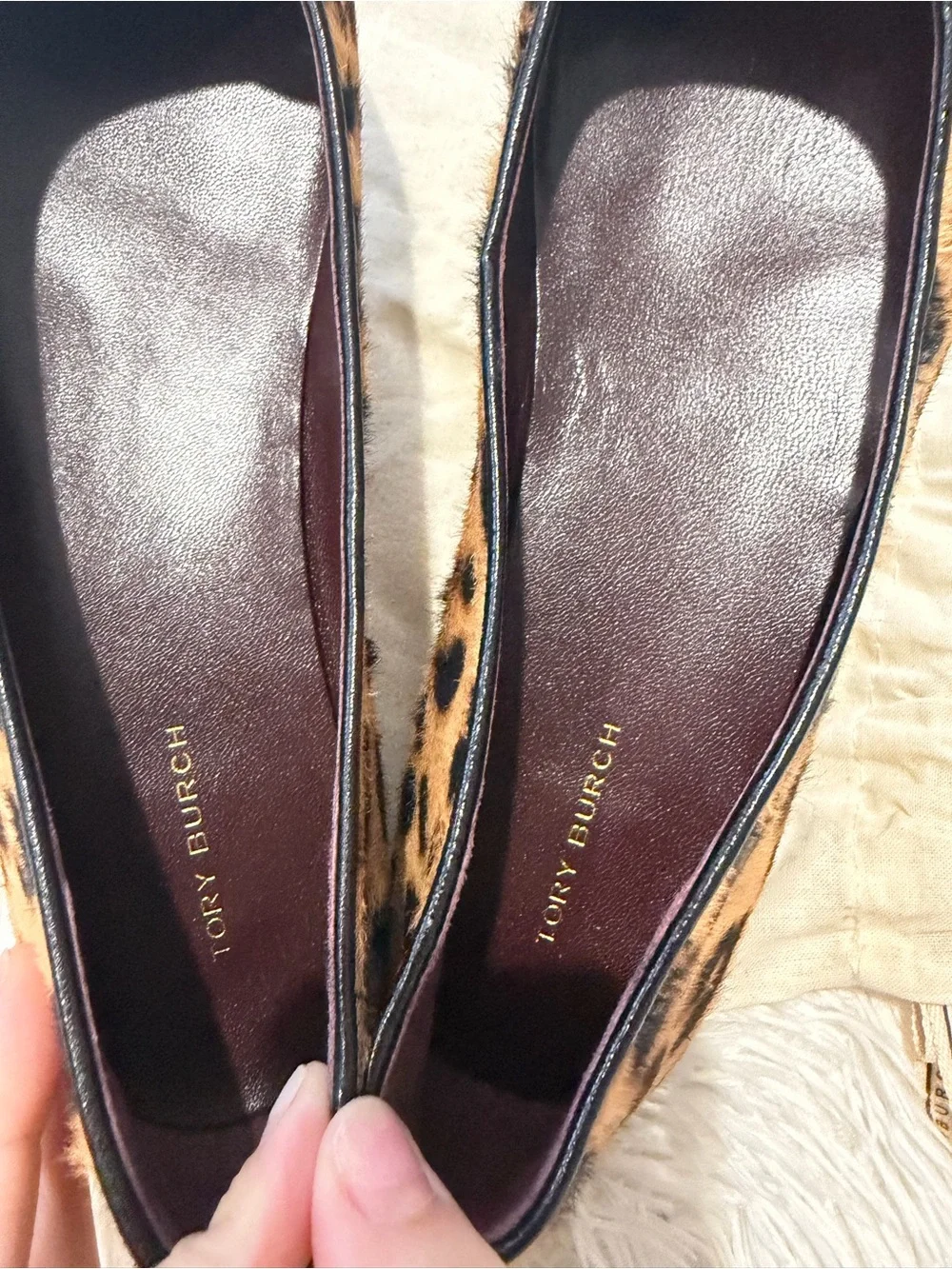 Tory Burch Cap-Toe Ballet Black and Brown Leopard Printed Hair Calf - Size 9 - N